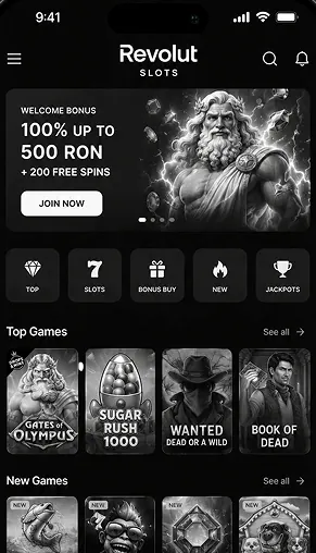 Aplicația Revolut Slots deschisă pe telefon